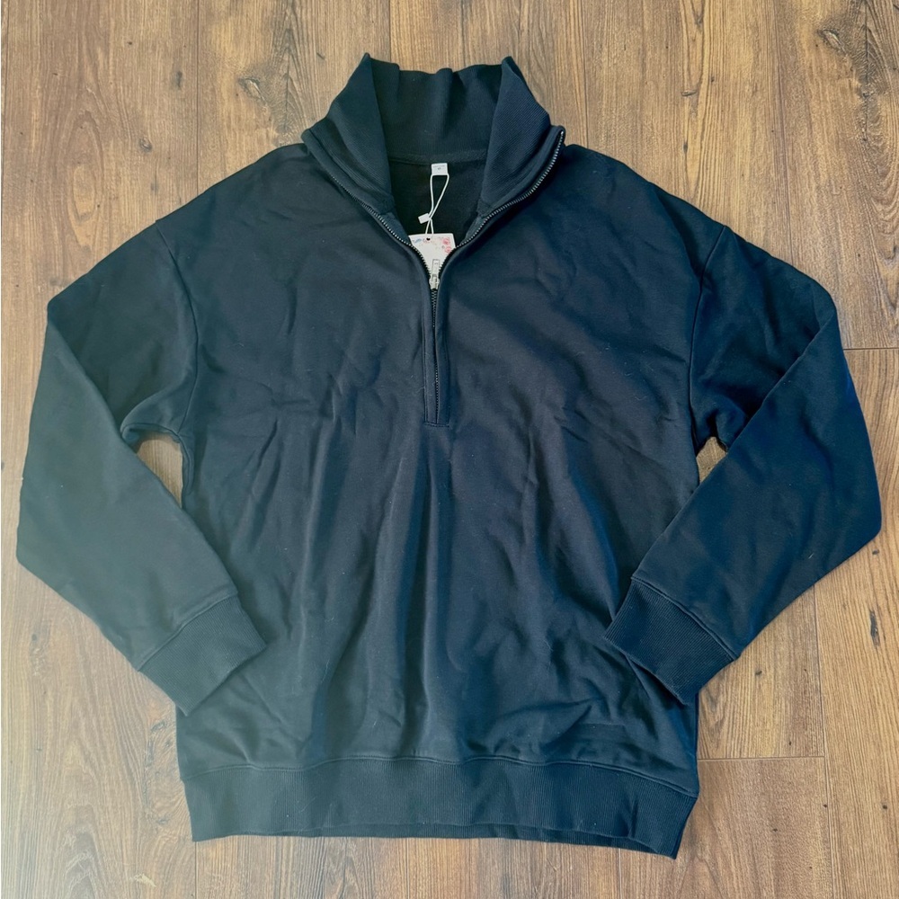 Feekeke Women's Quarter Zip Pullover Sweatshirt Black Size Medium